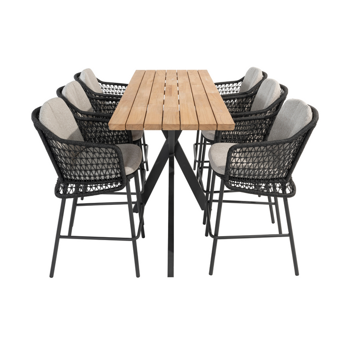 4SO Tramonti 6 Seat Outdoor Dining Set with Prado Teak Bar Table 200x70cmx105cm