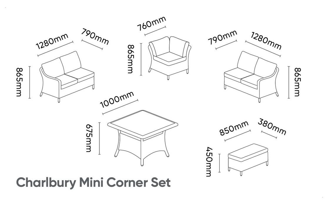Kettler Charlbury Signature Mini Dining Corner Set with High Low Table & Weatherproof Cushions
