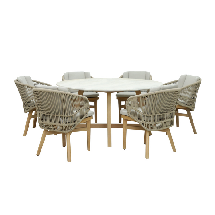 Kettler Bali 6 Seat Garden Dining Set Round 162cm Table & Rope Back Chairs