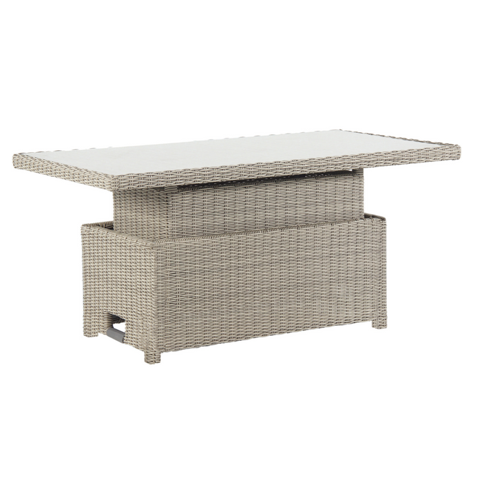 Kettler Palma Signature Right Hand Corner Sofa with Glass Top High Low Table | White Wash Rattan | Taupe Cushion