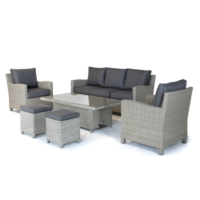 Kettler Palma Signature Sofa Set with Glass Top High Low Table | White Wash Rattan | Taupe Cushion