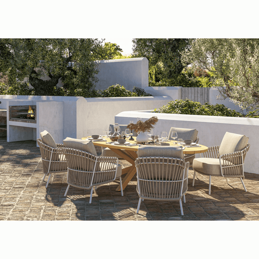 Dalias Outdoor Low Dining Set with Prado Ellipse Teak Table 240 x 115 cm.