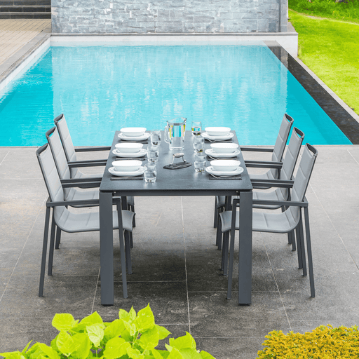 6 Seat Bari Outdoor Dining Set with a Goa HPL Table | Slate Grey