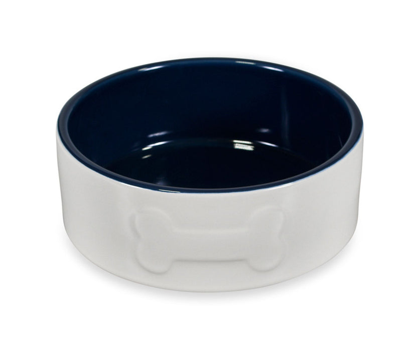 Petface Bone Ceramic Bowl Cream Navy 15cm