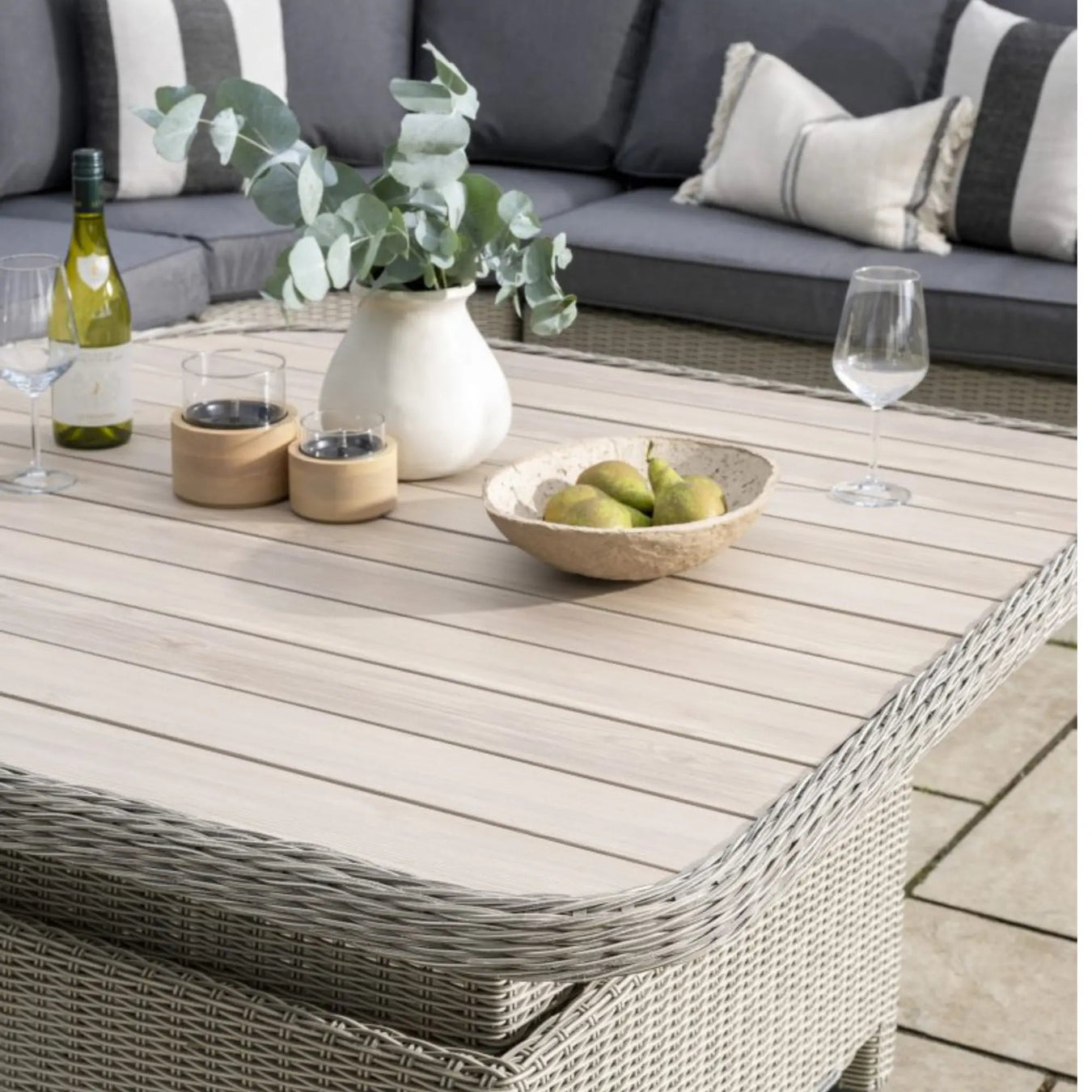 Rattan Garden Table With Wooden Like Top