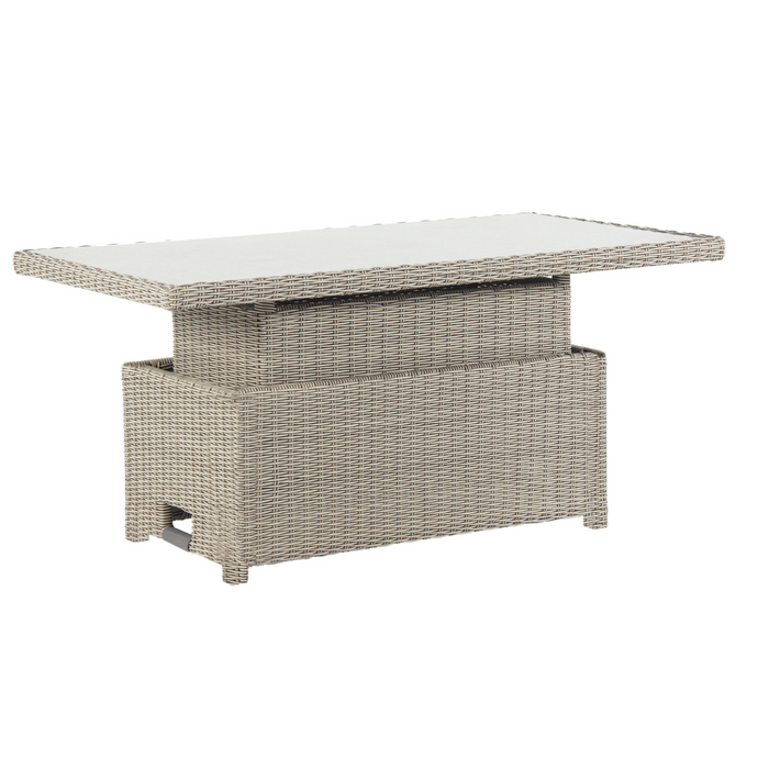 Kettler Palma Signature Adjustable High-Low Table in White Wash | Glass Top