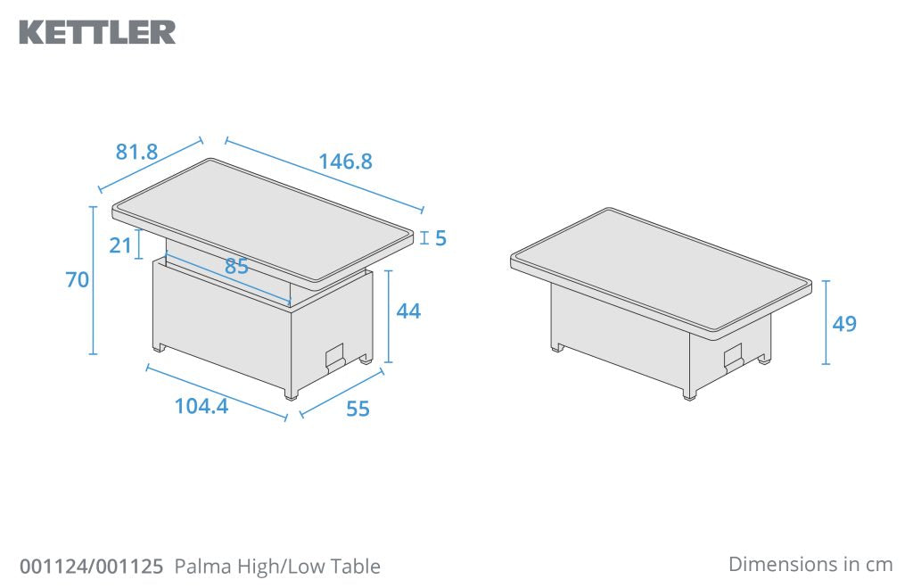 Kettler Palma Signature Adjustable High-Low Table in White Wash | Slat Top