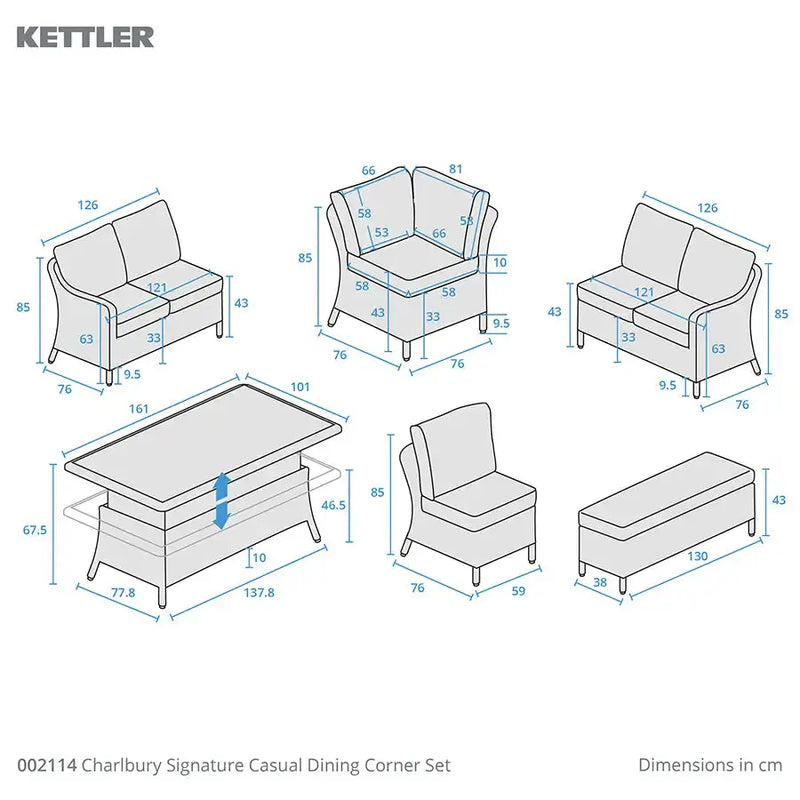 Kettler Charlbury Signature Casual Dining Corner Set with High Low Table and Weatherproof Cushions Kettler