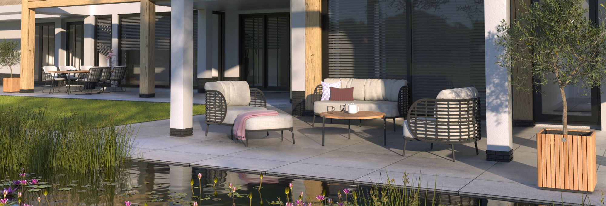 4SO Fabrice Outdoor Lounge Set with Footstool & Coffee Table - Black Aluminium Frame With Taupe Cushions