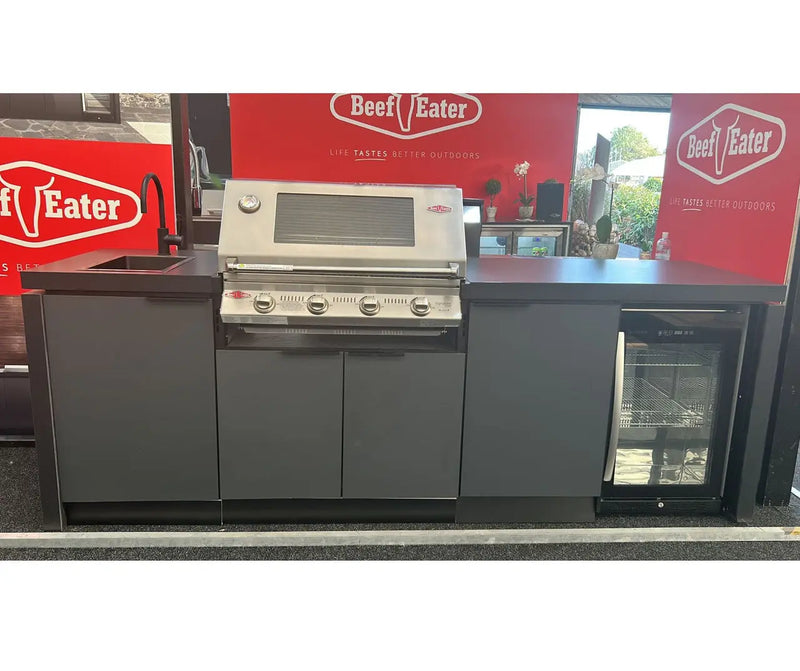 Beefeater Cabinex Outdoor Kitchen Includes S30000SS Series 4 Burner BBQ Head with stainless steel cooking tops, Fridge & Sink Beefeater