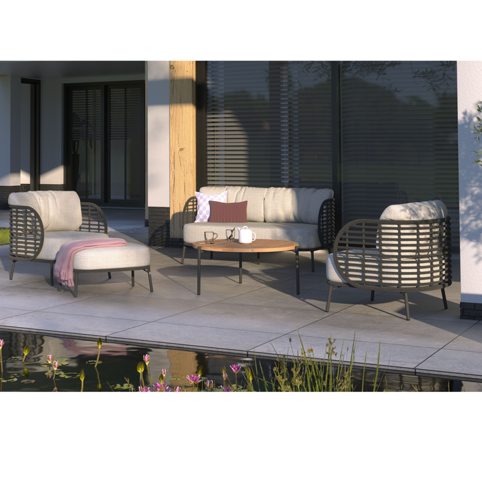 4SO Fabrice Outdoor Lounge Set with Footstool & Coffee Table - Black Aluminium Frame With Taupe Cushions