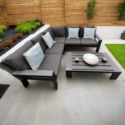 Jati & Kebon Cove Outdoor 5 Seat Corner Set Charcoal Sunbrella Cushions Jati & Kebon