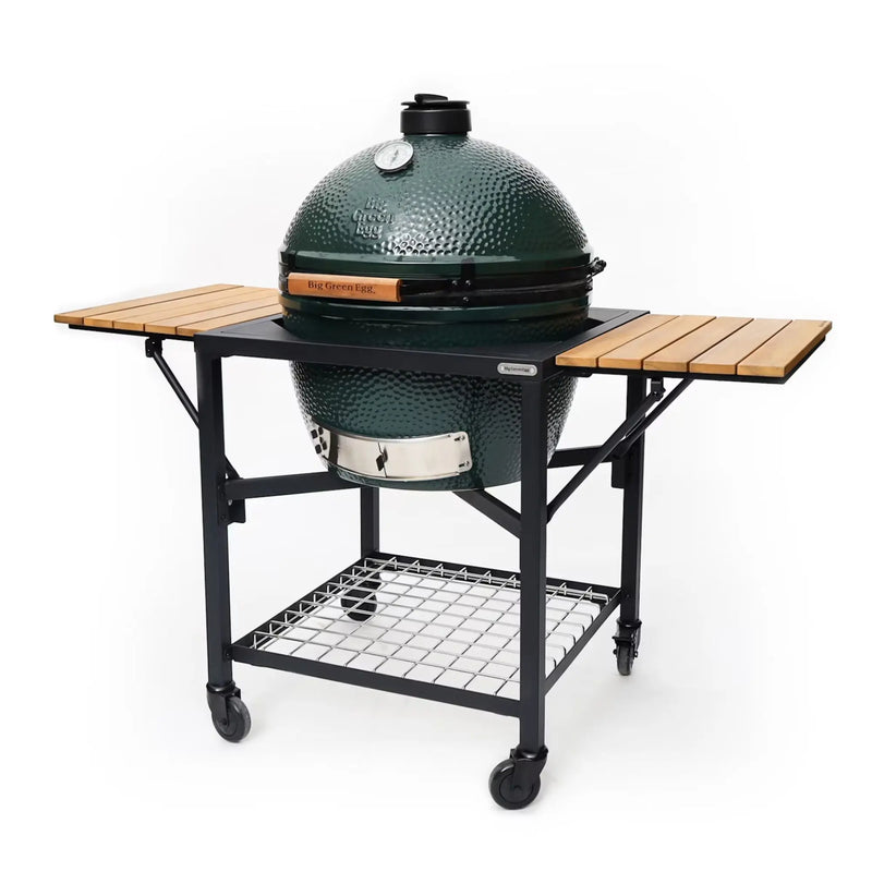 Big Green Egg Modular Nest + Foldable Acacia Shelves with Caster Wheels Big Green Egg