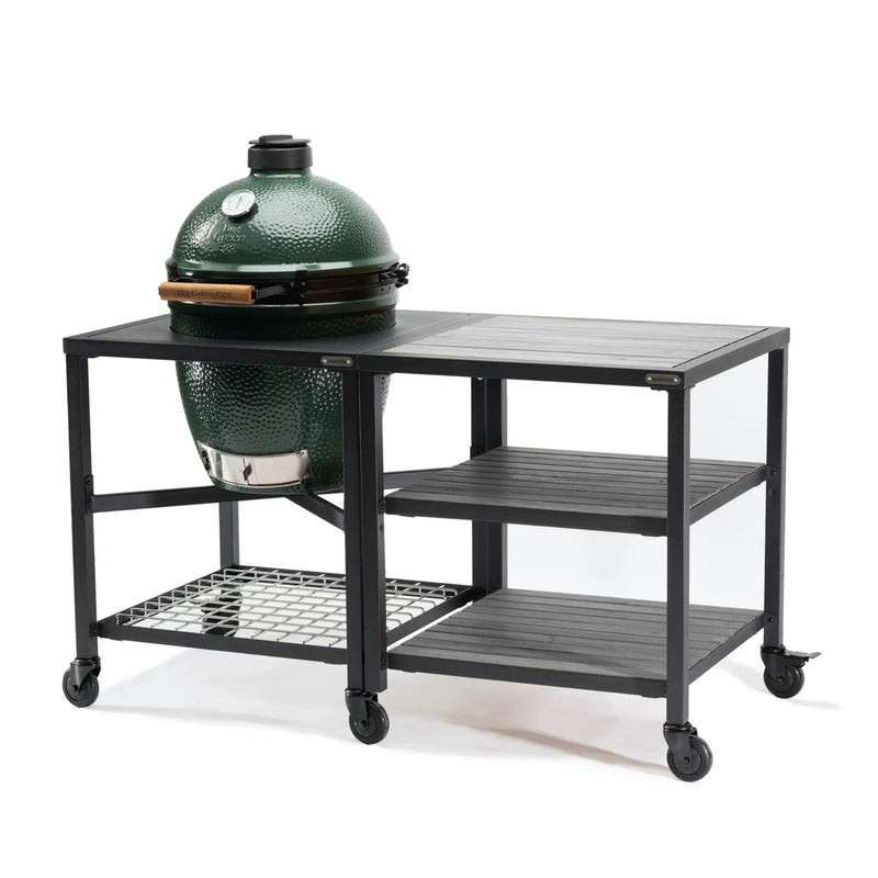 Big Green Egg Modular Nest + Expansion Frame + Distressed Acacia Shelves Big Green Egg