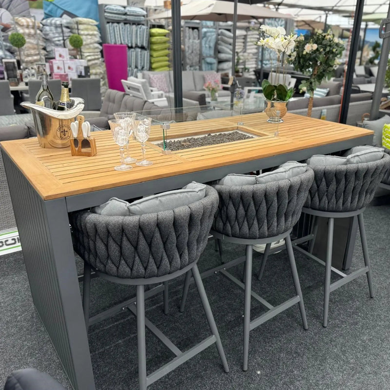 Chelsea Outdoor 6 Seat High Bar Set With Fire Pit Table | Grey Grace Bay