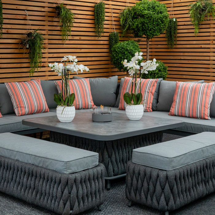 Chelsea Large Outdoor Corner Sofa Dining Lounging Set with Rise & Fall Table | Grey | Seats 8