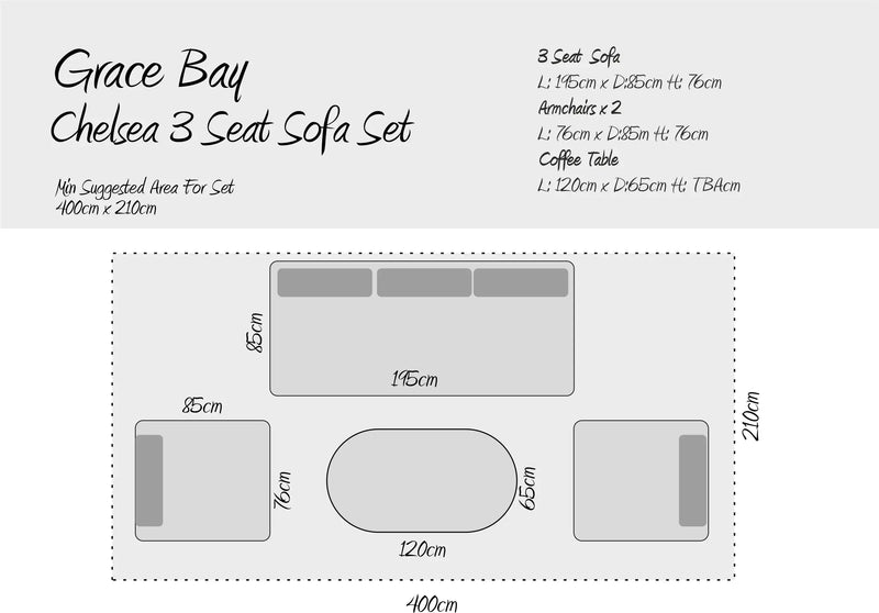 Chelsea Outdoor Sofa Set with Coffee Table | Grey | Seats 5 Grace Bay