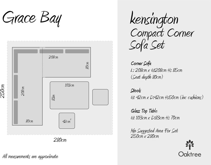 Kensington Compact Outdoor Corner Sofa Dining & Lounging Set  | Grey | Seats 6 Grace Bay
