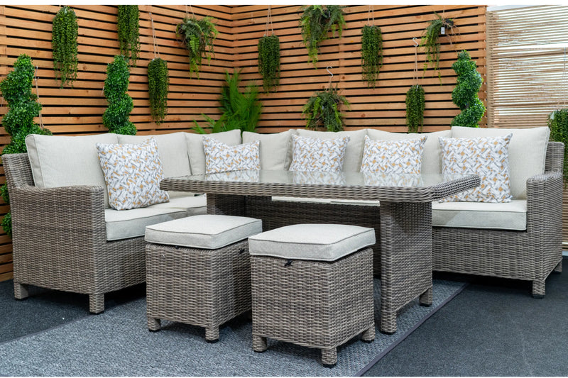 Kensington Rattan Right-Hand High Corner Outdoor Dining & Lounging Set | Seats 7 Grace Bay