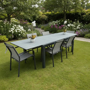 Jati & Kebon St Lucia 8 Seat Dining Set Charcoal set in garden