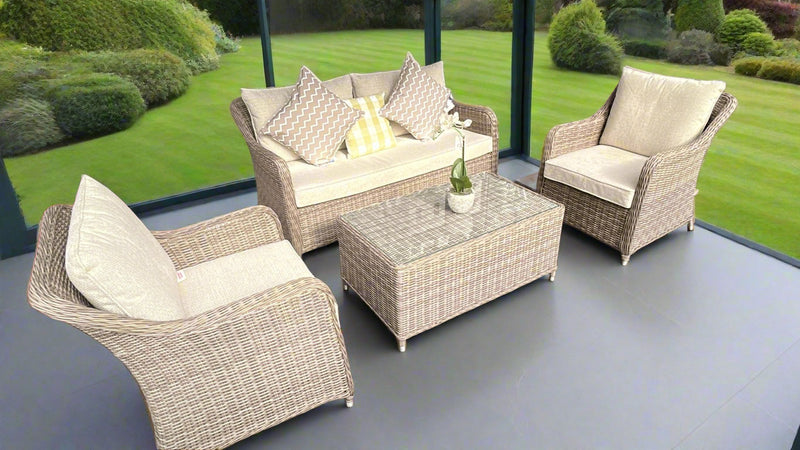 Kensington 2 Seat Sofa & Armchair Outdoor Set with Coffee Table | Wicker | Seats 4 Grace Bay