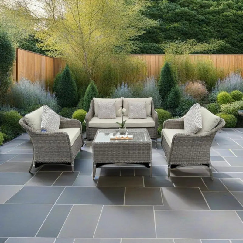 Kensington Rattan Sofa & Armchair Outdoor Set with Coffee Table | Grey | Seats 4 Grace Bay