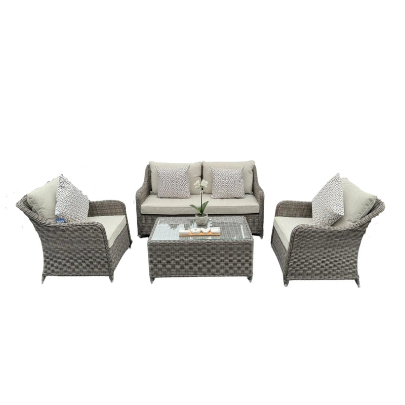 Kensington Rattan Sofa & Armchair Outdoor Set with Coffee Table | Grey | Seats 4 Grace Bay