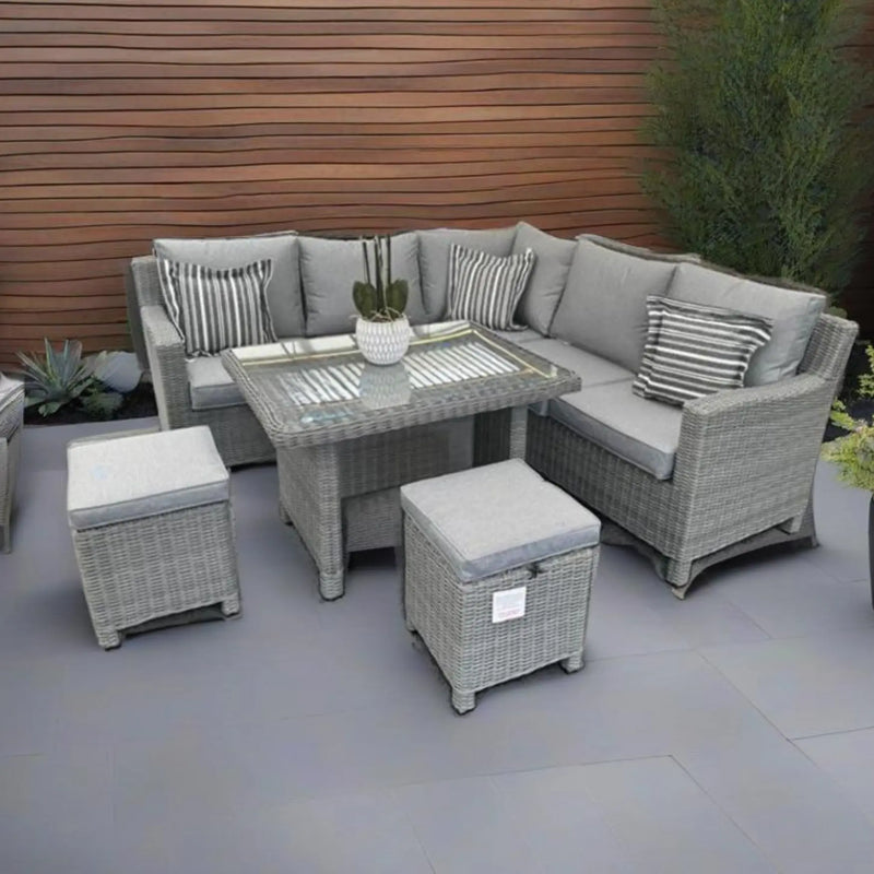 Kensington Compact Outdoor Corner Sofa Dining & Lounging Set  | Grey | Seats 6 Grace Bay