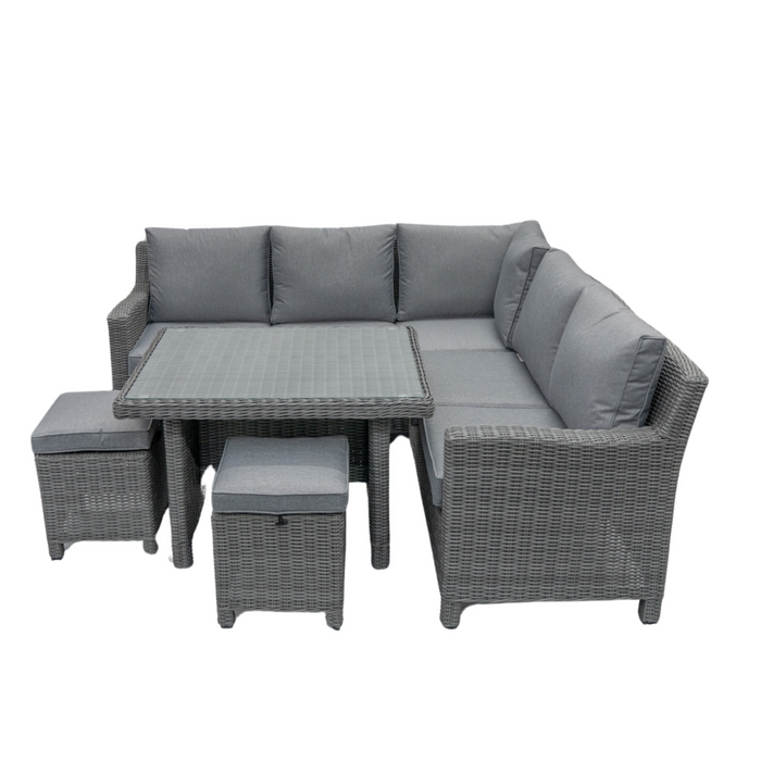 Kensington Compact Outdoor Corner Sofa Dining & Lounging Set  | Grey | Seats 6