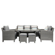 Kensington High 3 Seat Sofa & Armchair Outdoor Dining Set with Stools | Wicker | Seats 7 Grace Bay