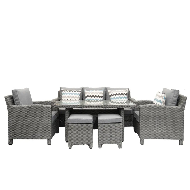 Kensington High 3 Seat Sofa & Armchair Outdoor Dining Set with Stools | Wicker | Seats 7 Grace Bay