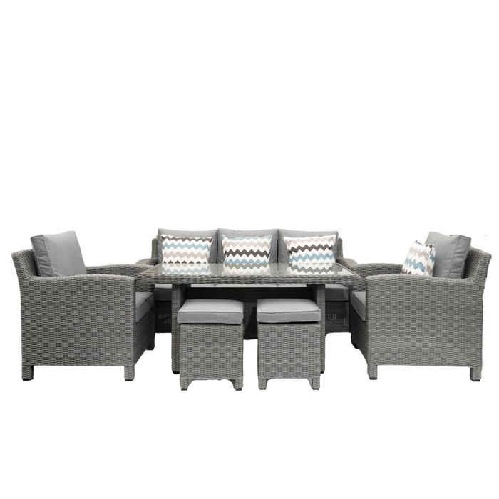 Kensington High Seat Sofa & Armchair Outdoor Dining Set with Stools | Grey | Seats 7