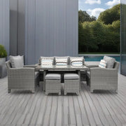 Kensington High 3 Seat Sofa & Armchair Outdoor Dining Set with Stools | Grey | Seats 7 Grace Bay