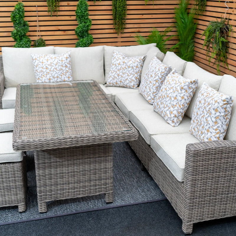 Kensington Rattan Right-Hand High Corner Outdoor Dining & Lounging Set | Seats 7 Grace Bay