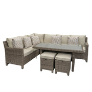 Kensington Right Hand High Corner Outdoor Dining Lounging Set | Grey | Seats 7 Grace Bay