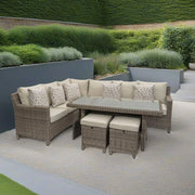 Kensington Rattan Right-Hand High Corner Outdoor Dining & Lounging Set | Seats 7 Grace Bay