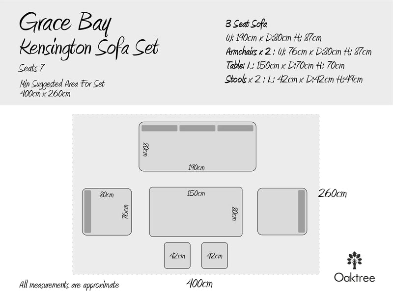 Kensington High 3 Seat Sofa & Armchair Outdoor Dining Set with Stools | Wicker | Seats 7 Grace Bay