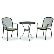 Kettler Caredo Bistro Set with 70cm Round Mesh Table, 2 Chairs with Sage Cushions Pads Kettler