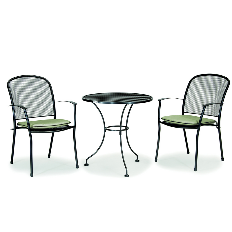 Kettler Caredo Bistro Set with 70cm Round Mesh Table, 2 Chairs with Sage Cushions Pads Kettler