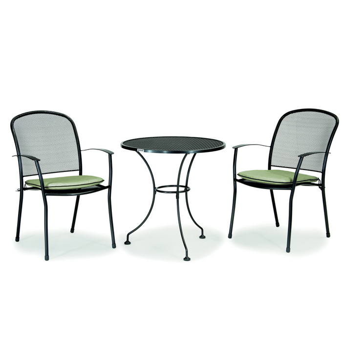 Kettler Caredo Bistro Set with 70cm Round Mesh Table, 2 Chairs with Sage Cushions Pads