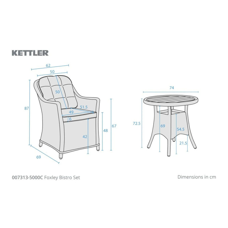 Kettler Foxley 2 Seat Wicker Bistro Set with 70cm Round Table Kettler