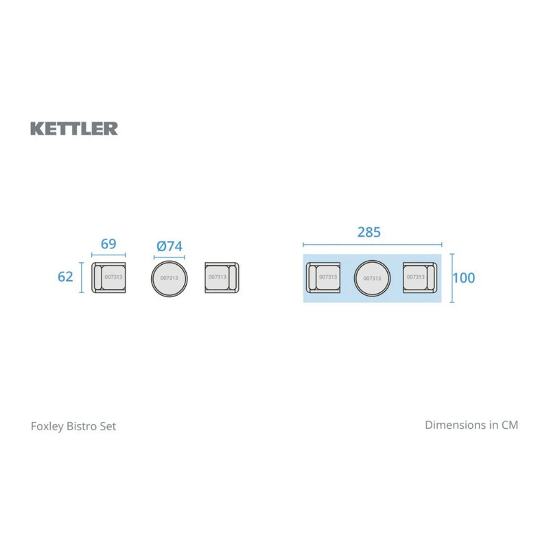 Kettler Foxley 2 Seat Wicker Bistro Set with 70cm Round Table Kettler