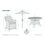 Kettler Foxley 4 Seat Dining Set with 120cm Round Table including Parasol and Base Kettler