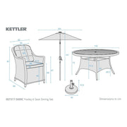 Kettler Foxley 6 Seat Dining Set with 140cm Round Table including Parasol and Base Kettler