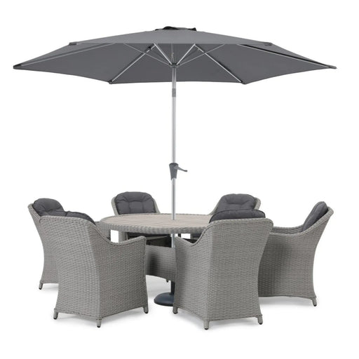 Kettler Foxley 6 Seat Dining Set with 140cm Round Table including Parasol and Base Kettler