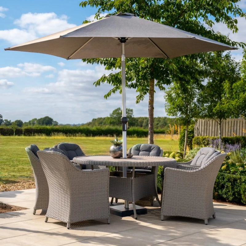Kettler Foxley 6 Seat Dining Set with 140cm Round Table including Parasol and Base Kettler