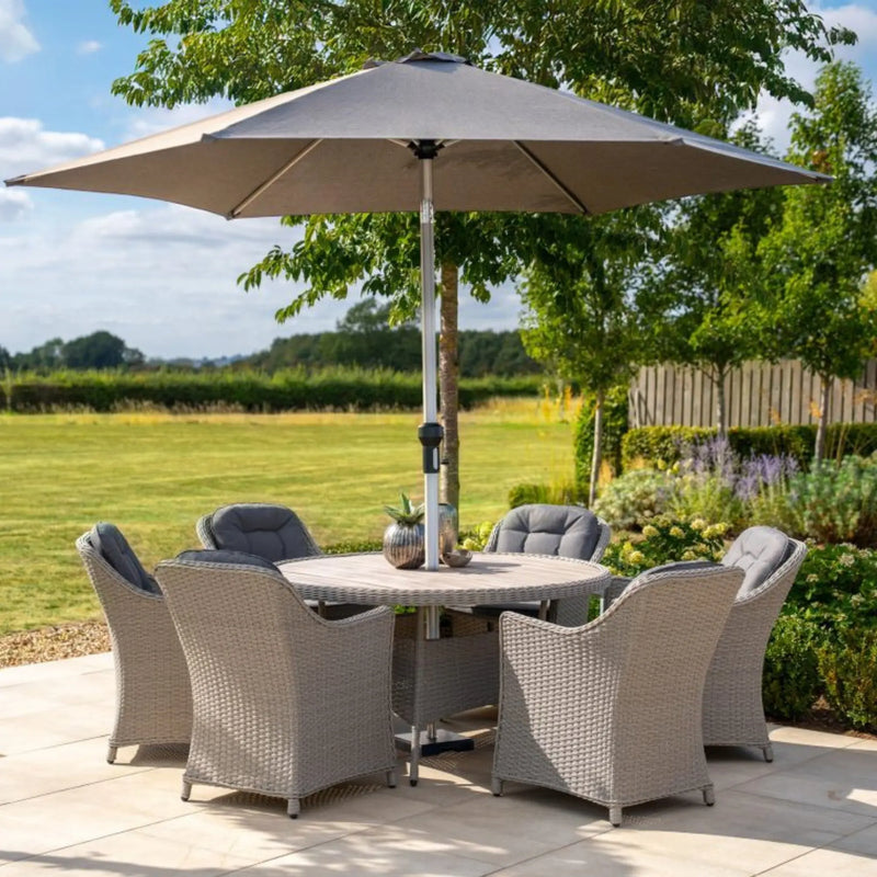 Kettler Foxley 6 Seat Dining Set with 140cm Round Table including Parasol and Base Kettler