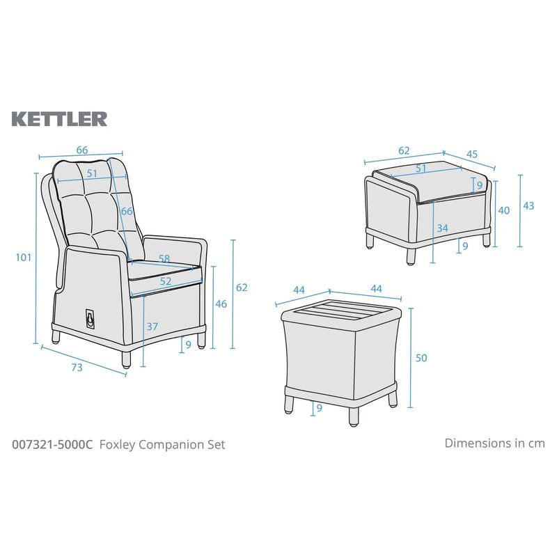 Kettler Foxley Garden Companion Set with Side Table and Footstool Kettler