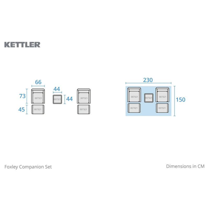 Kettler Foxley Garden Companion Set with Side Table and Footstool Kettler
