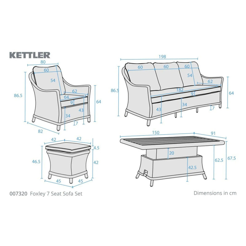 Kettler Foxley Garden Sofa Set 150x90cm High/Low Table Kettler
